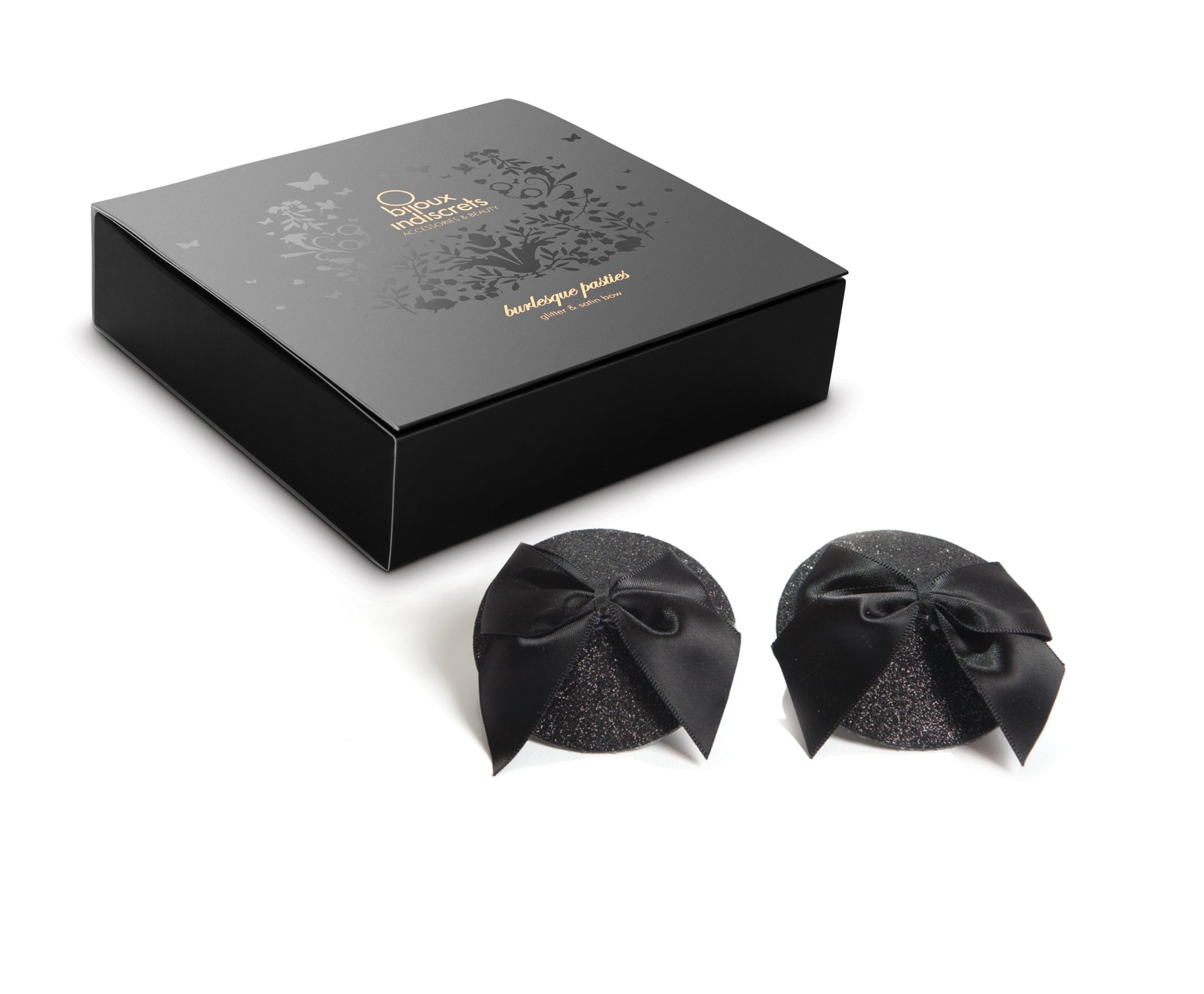 Cache-tétons Burlesque Noeud et Paillettes - Noir